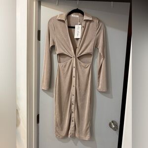 12th Tribe Tan Ruched Bodycon Dress